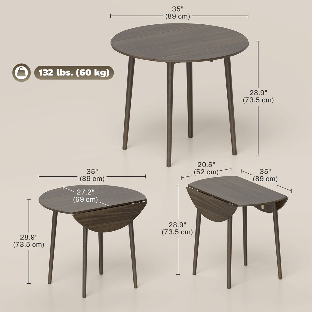 Folding Dining Table, Round Drop Leaf Kitchen Table for Small Spaces with Wood Legs, Distressed White