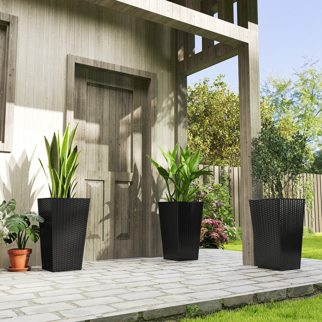 Set of 3 Tall Plant Stand, Outdoor & Indoor Flower Pot Set for Front Door, Entryway, Patio and Deck, Brown