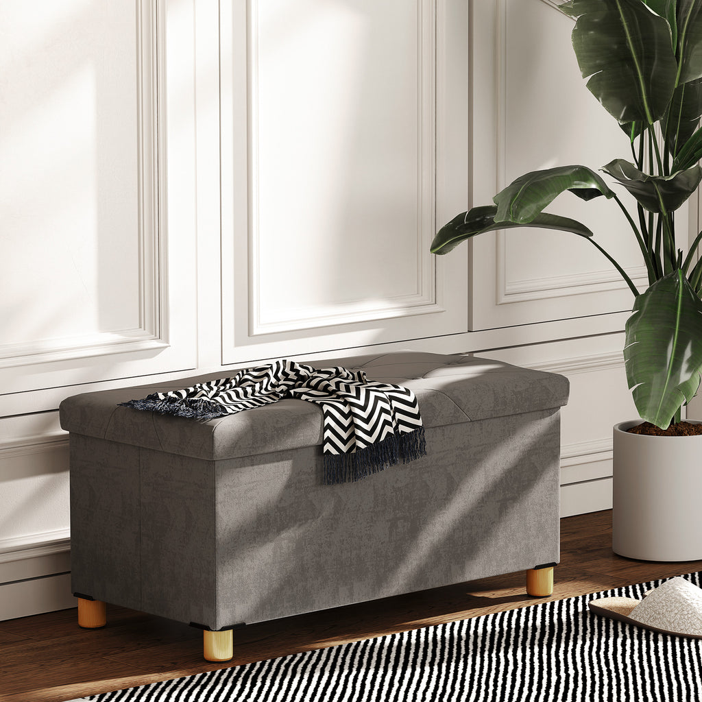 Storage Ottoman Bench, Velvet Upholstered Foldable Ottoman Footrest, Foot Stool with Wood Legs for Living Room, Bedroom