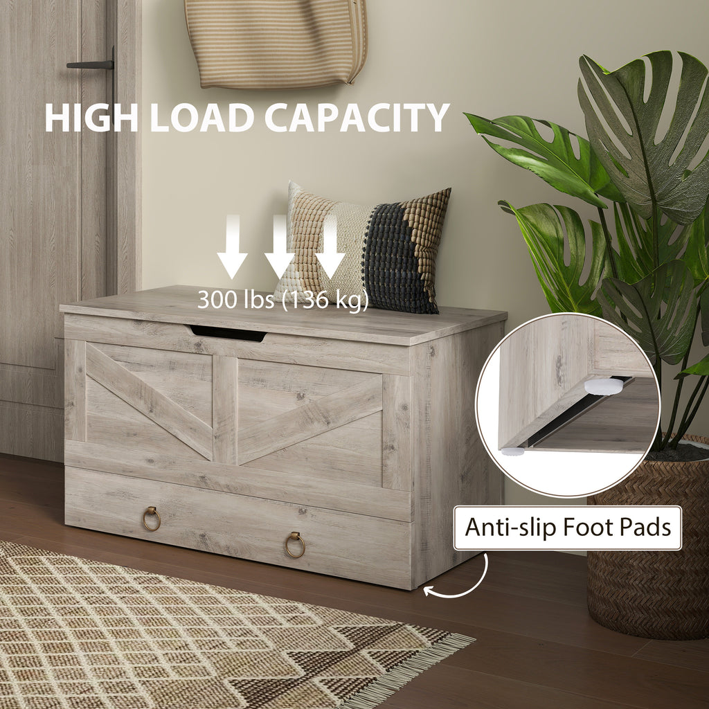 39.4 Inches Storage Chest, Storage Trunk with 2 Safety Hinges for Living Room, Black Wood Grain