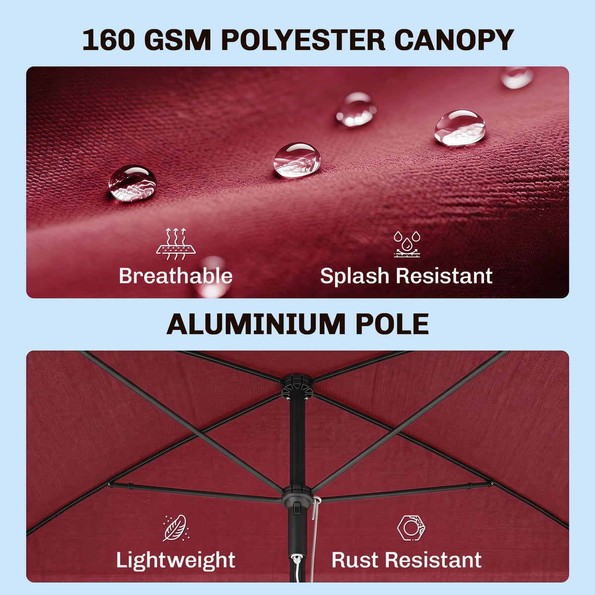 6.5x4ft Rectangle Patio Umbrella Aluminum Tilt Adjustable Garden Parasol Sun Shade Outdoor Canopy Green