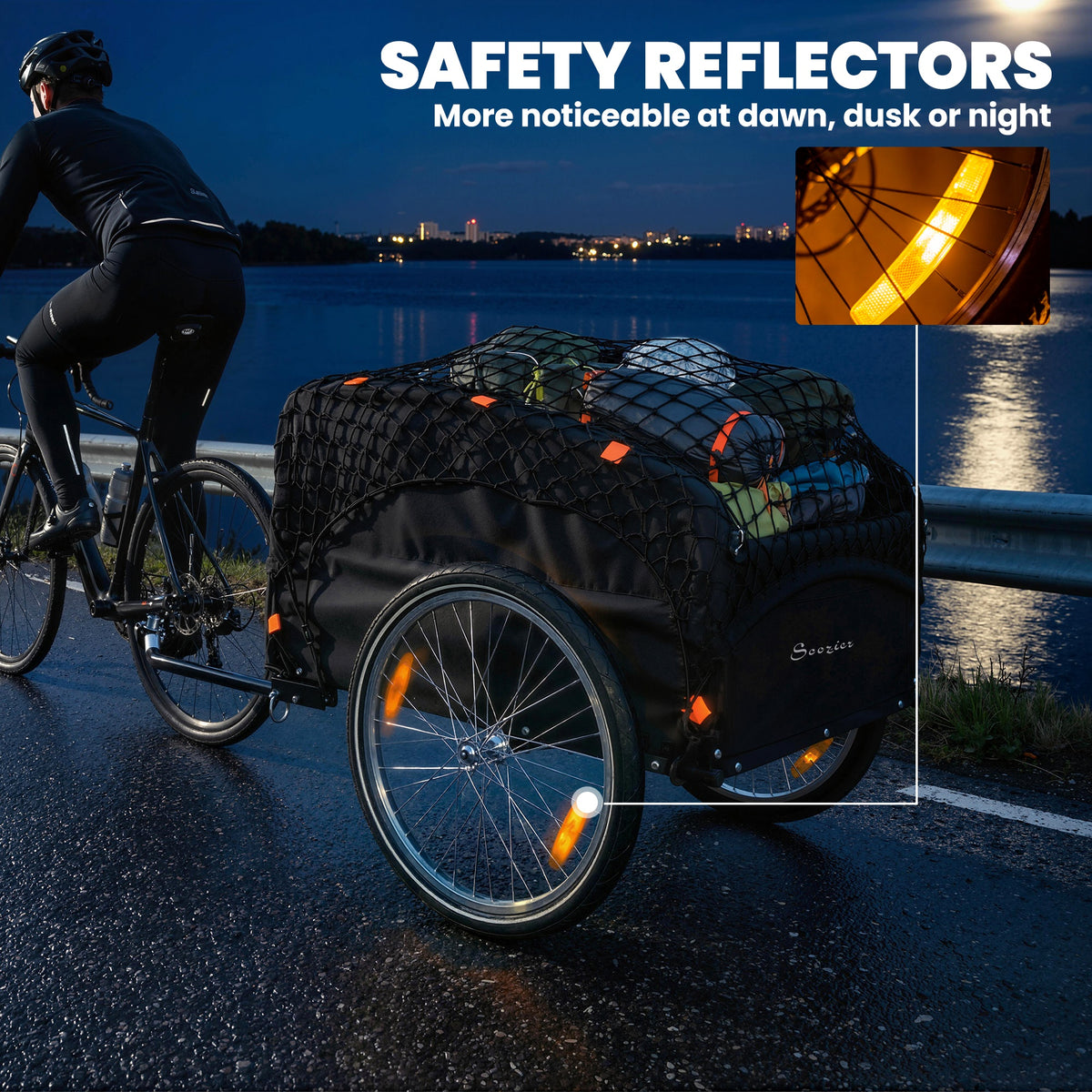 Soozier Bike Cargo Trailer, 45 Gal Bicycle Trailer Wagon Cart with Cargo Net, Quick Release 20" Wheels, Safe Reflectors