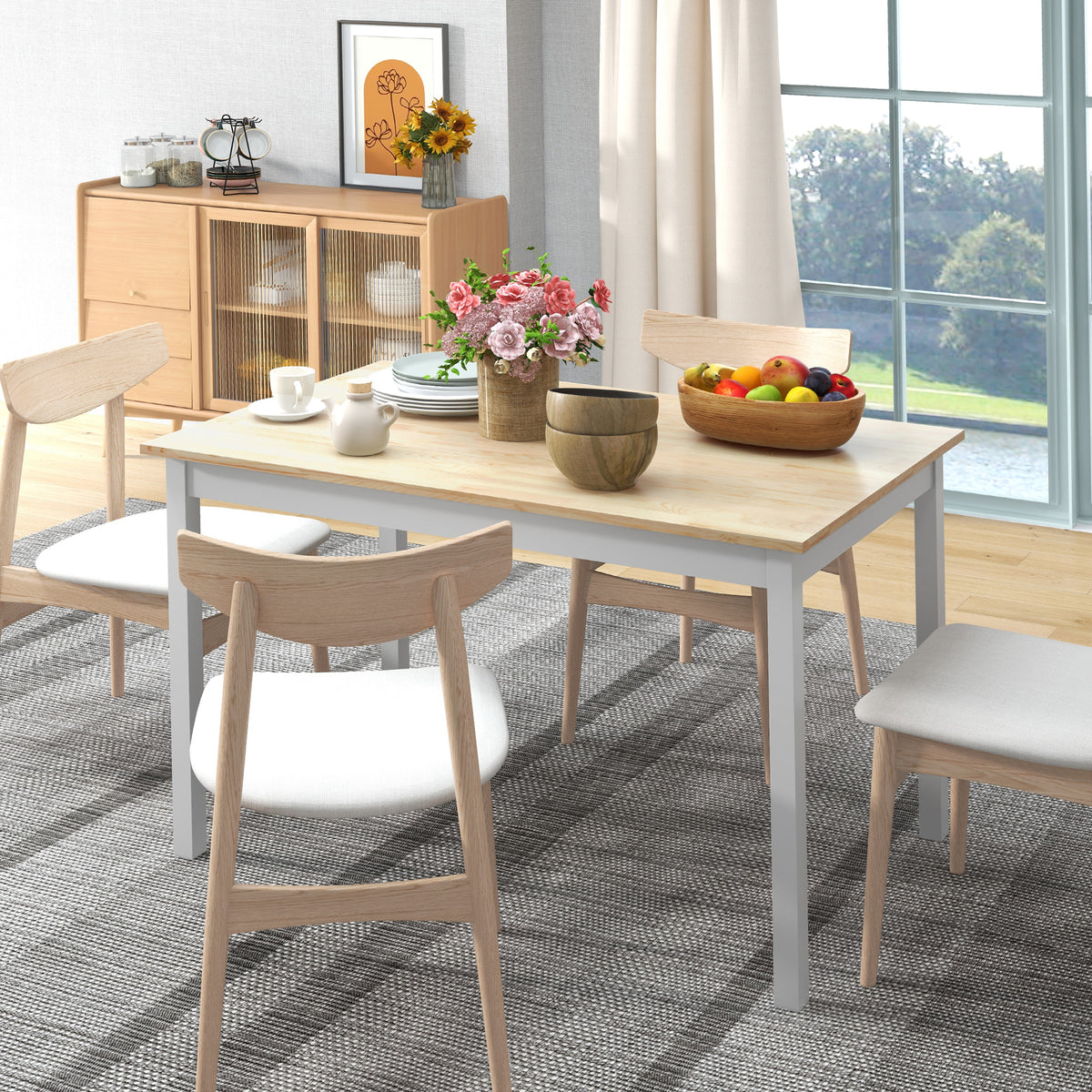47" x 30" Dining Table, Farmhouse Dining Room Table with Pine Wood Frame, Space Saving Kitchen Table, Natural