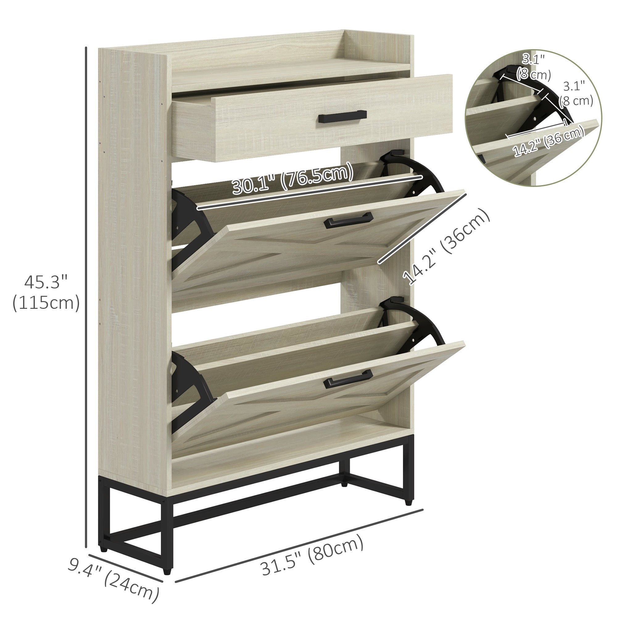 Slim Shoe Storage with 2 Flip Drawers and Adjustable Shelves Shoe Cabinet Organizer for 12 Pair, Distressed White