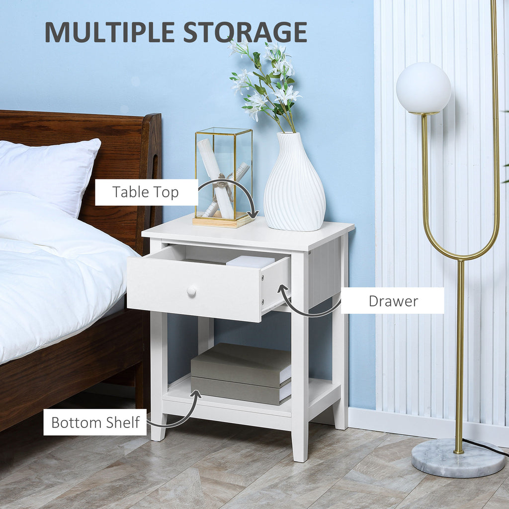 Modern Style Nightstand, Small End Table with Drawer and Storage Shelf for Bedroom, Living Room, White