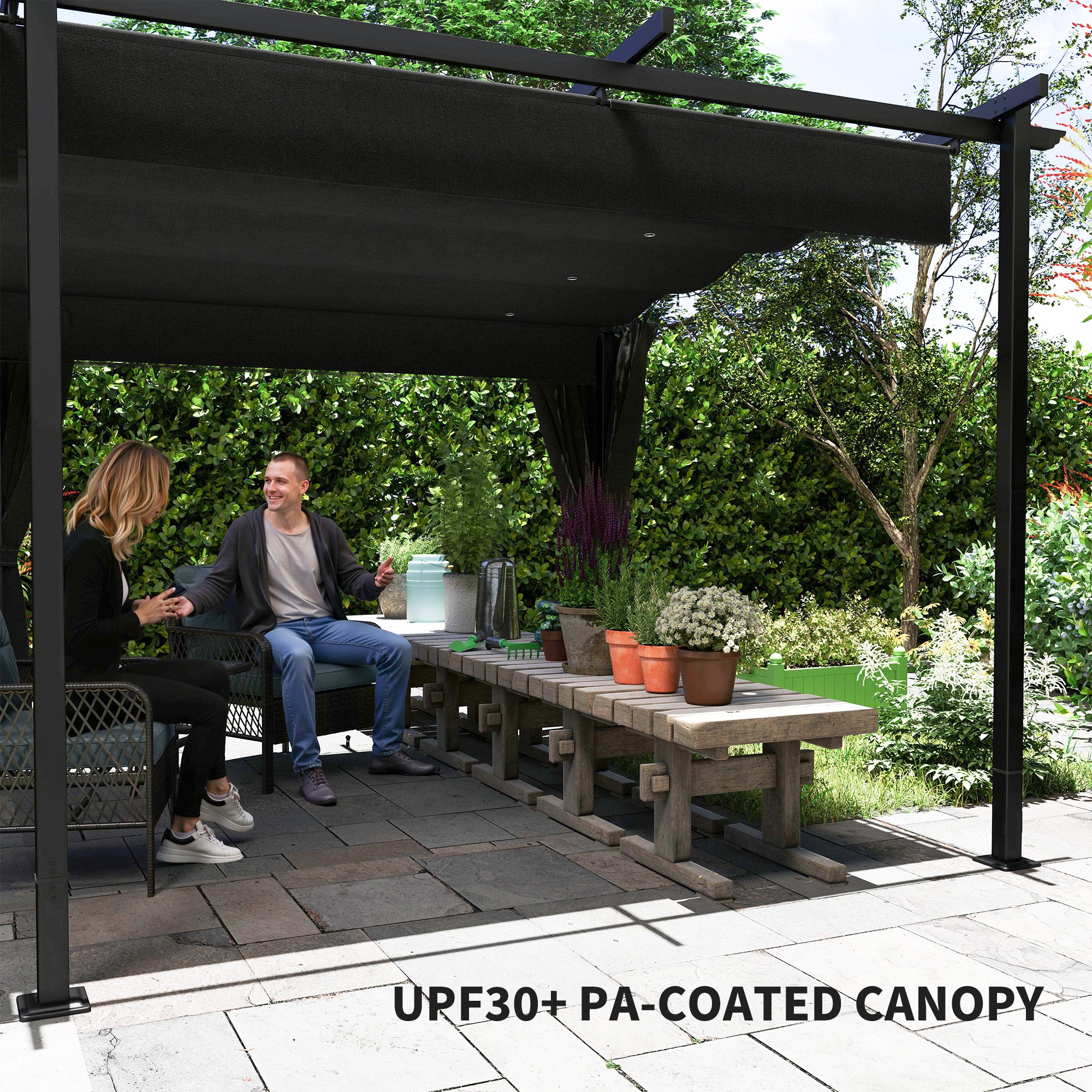 10' x 20' Metal Retractable Pergola Canopy with Sidewalls, Outdoor Gazebo UPF30+ Sun Shade Shelter for Garden, Deck