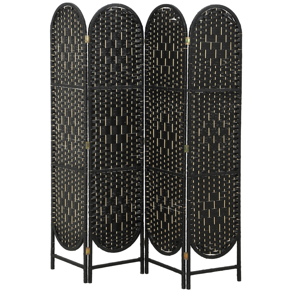 Bohemian Privacy Screen, Folding Room Divider with 4 Panels and Arched Top for Bedroom Living Room Office, Black