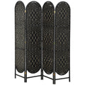 Bohemian Privacy Screen, Folding Room Divider with 4 Panels and Arched Top for Bedroom Living Room Office, Black