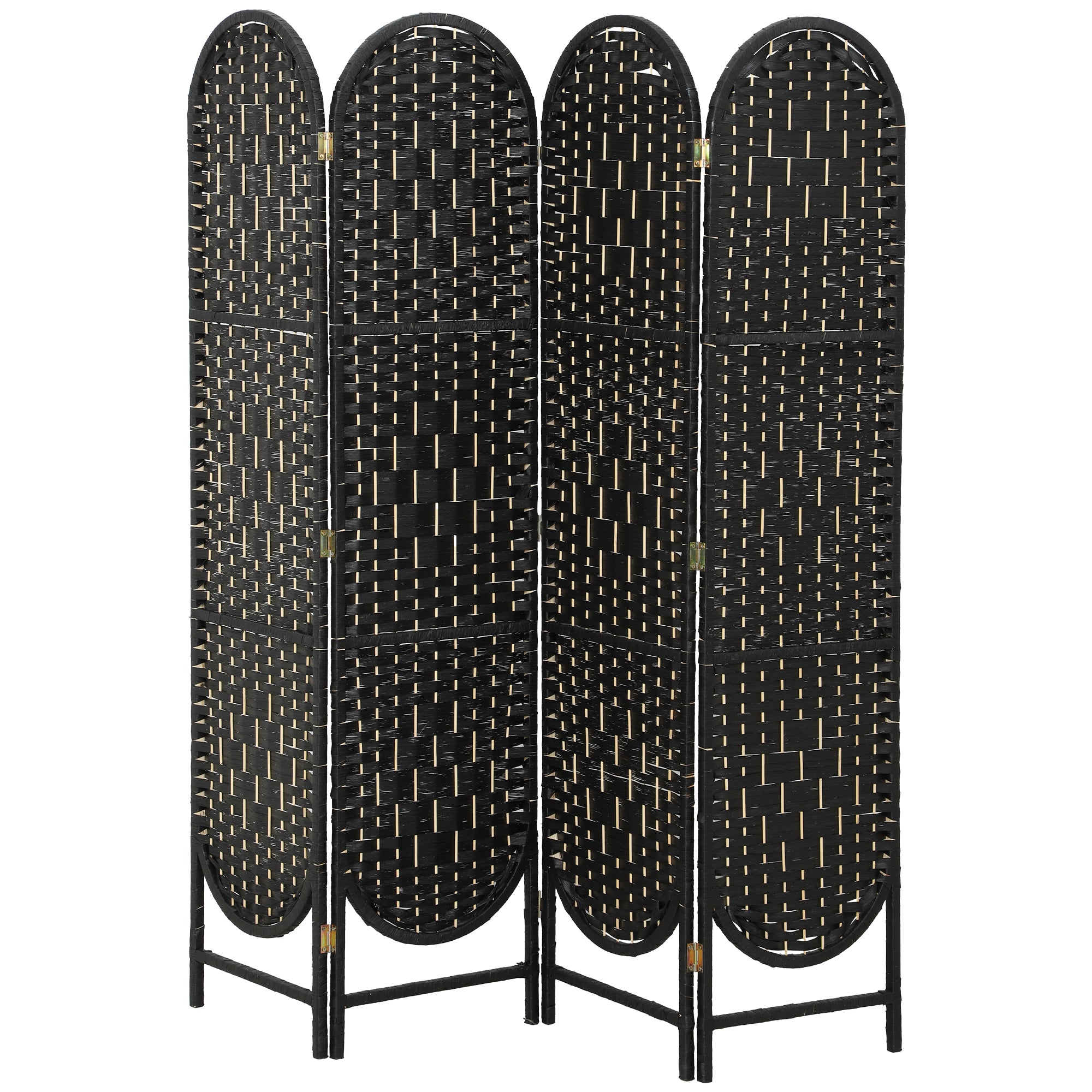Bohemian Privacy Screen, Folding Room Divider with 4 Panels and Arched Top for Bedroom Living Room Office, Black