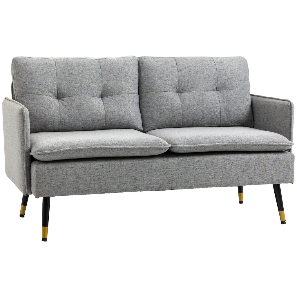 55" Loveseat Sofa, Linen Love Seat w/ S spring, Steel Legs and Button Tufting, Small Couch for Living Room, Grey