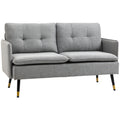 55" Loveseat Sofa, Linen Love Seat w/ S spring, Steel Legs and Button Tufting, Small Couch for Living Room, Grey