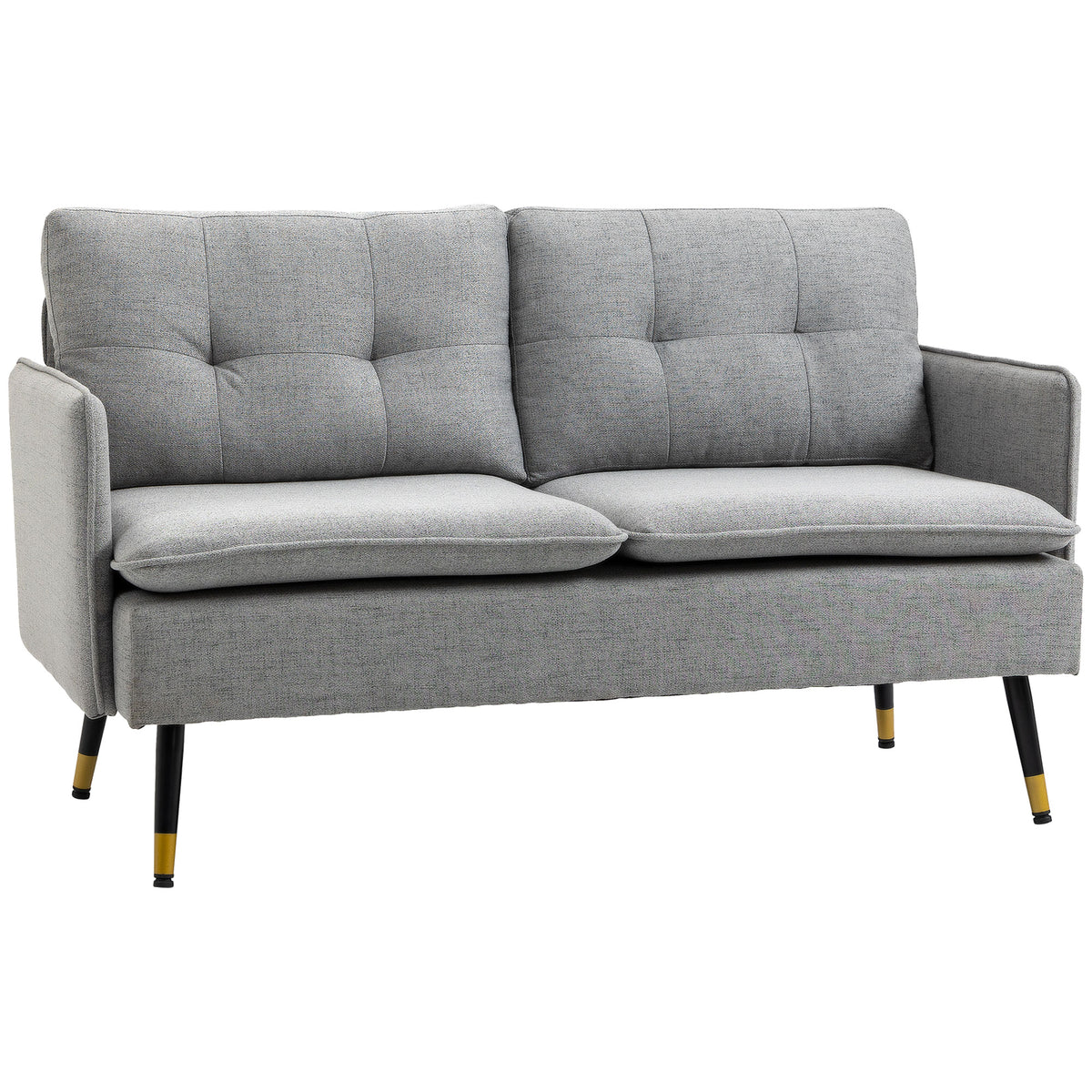 55" Loveseat Sofa, Linen Love Seat w/ S spring, Steel Legs and Button Tufting, Small Couch for Living Room, Grey