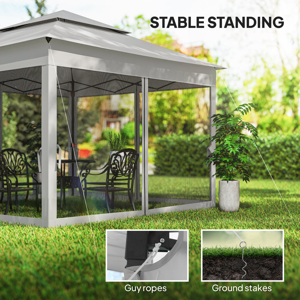 11' x 11' Pop Up Canopy 2-Tier Soft Top Shelter Event Tent w/ Netting Carry Bag for Patio Backyard Garden, Light Grey