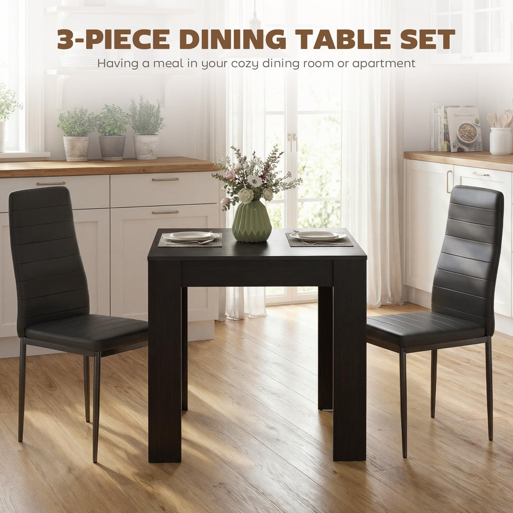 Dining Table Set for 2, Square Kitchen Table and Chairs, Dining Room Table and PU Leather Upholstered Chairs, Black