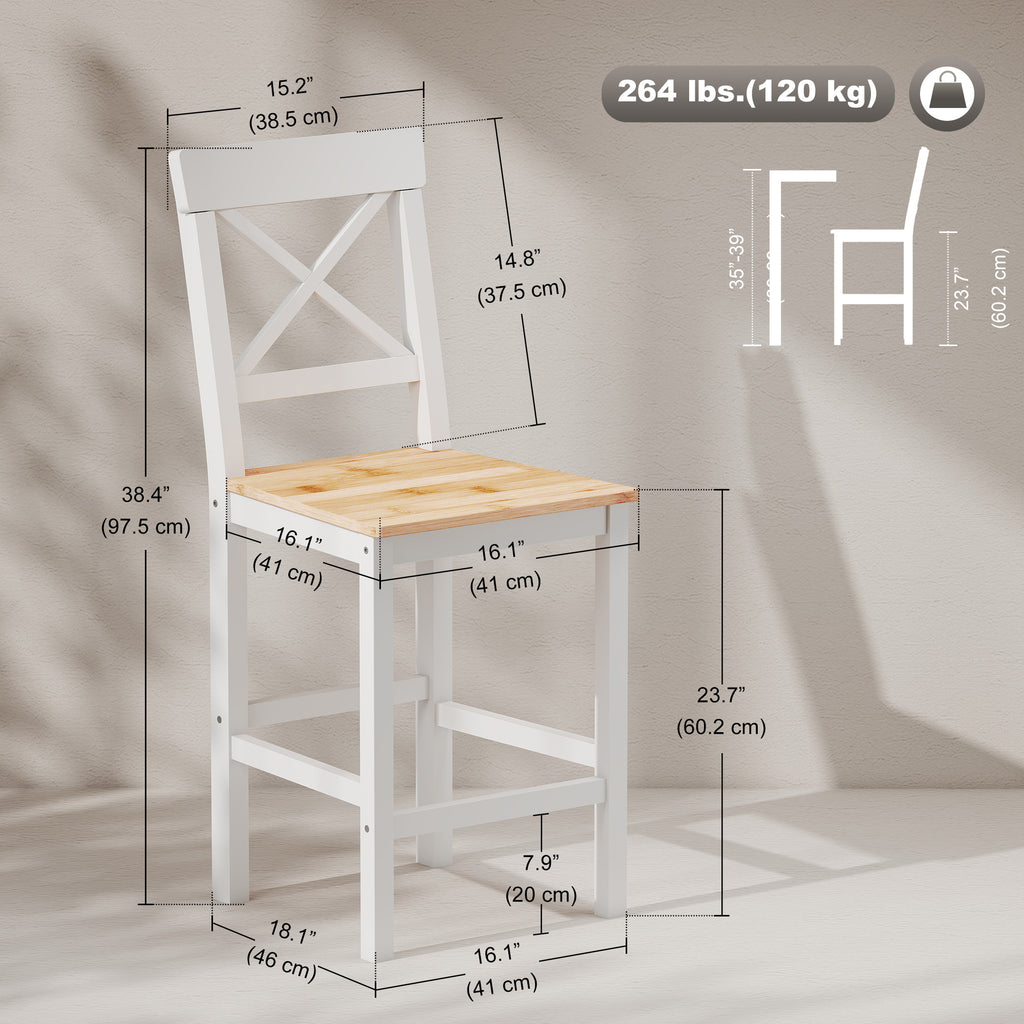 Counter Height Stools Set of 2, Farmhouse Bar Stools with Backs, Solid Wood Counter Stools for Kitchen Island