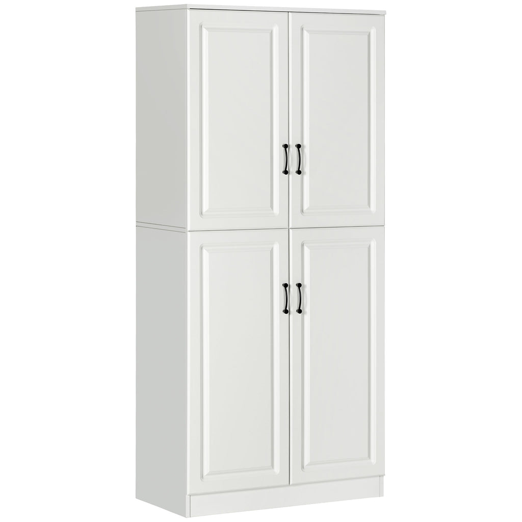 71" Freestanding Kitchen Pantry Cabinet, Storage Cabinet with 4 Hinged Doors and Adjustable Shelves, White