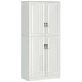 71" Freestanding Kitchen Pantry Cabinet, Storage Cabinet with 4 Hinged Doors and Adjustable Shelves, White