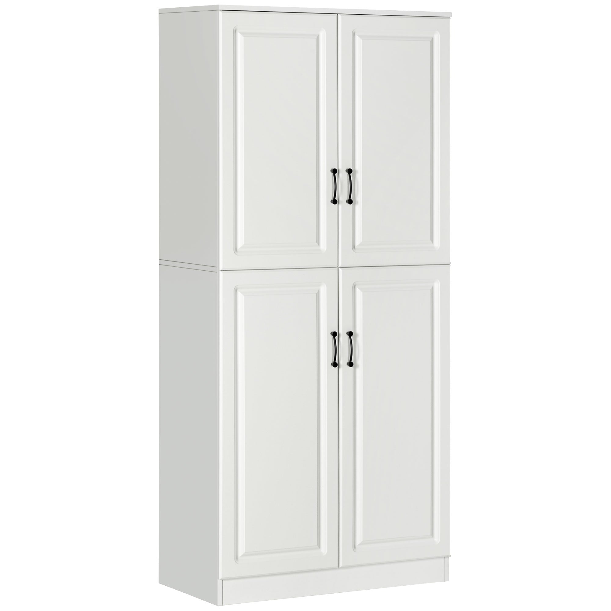 71" Freestanding Kitchen Pantry Cabinet, Storage Cabinet with 4 Hinged Doors and Adjustable Shelves, White
