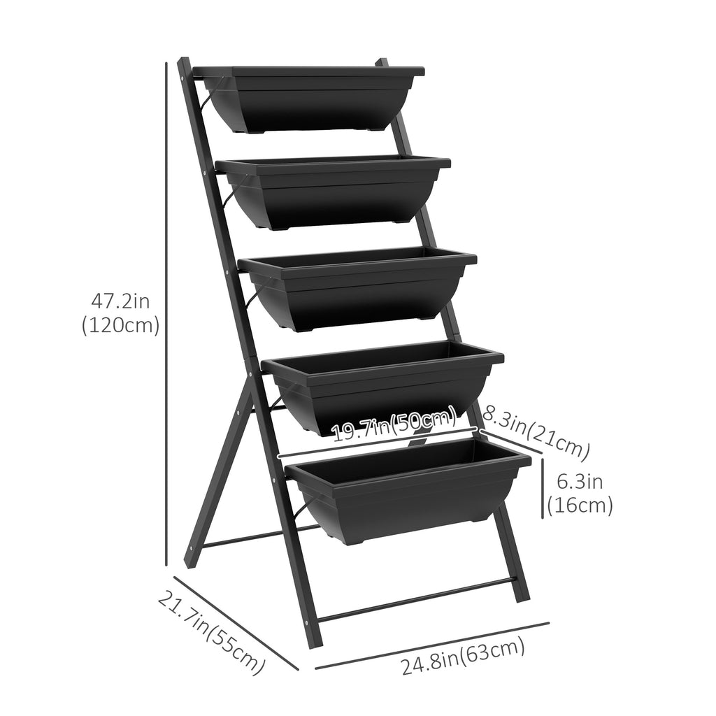 5-Tier Raised Garden Bed with 5 Planter Box, Outdoor Plant Stand Grow Containers with Leaking Holes, Brown