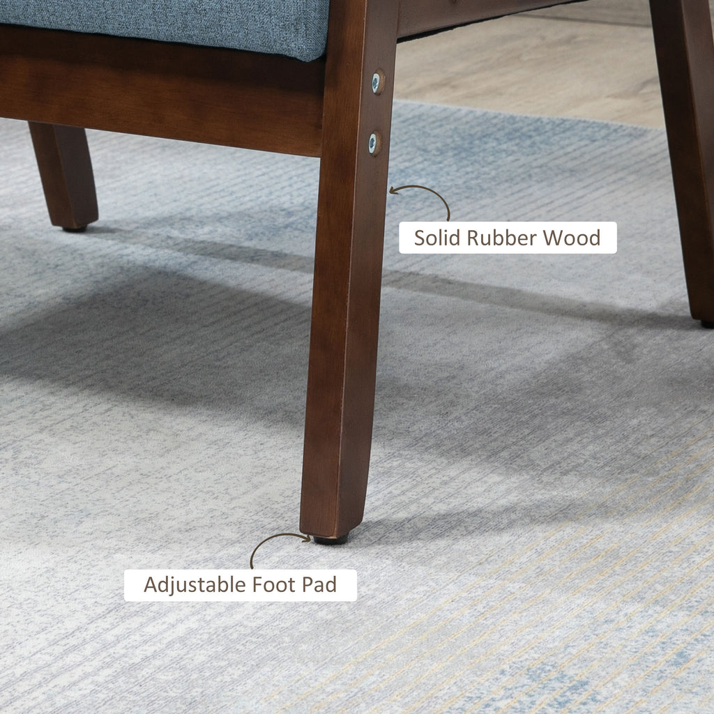 Accent Chairs with Cushioned Seat, Upholstered Linen-Feel Armchair with Adjustable Feet for Bedroom, Living Room, Blue