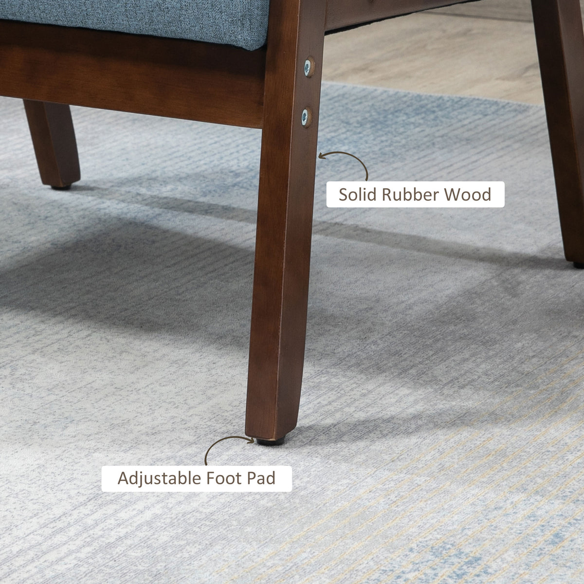 Accent Chairs with Cushioned Seat, Upholstered Linen-Feel Armchair with Adjustable Feet for Bedroom, Living Room, Blue