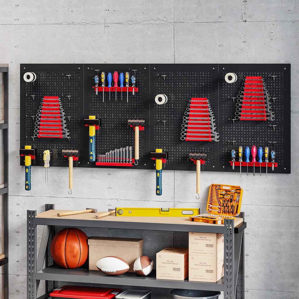 28 Piece Metal Peg Board with Accessories, Shelf Tool Organizer, Black and Red