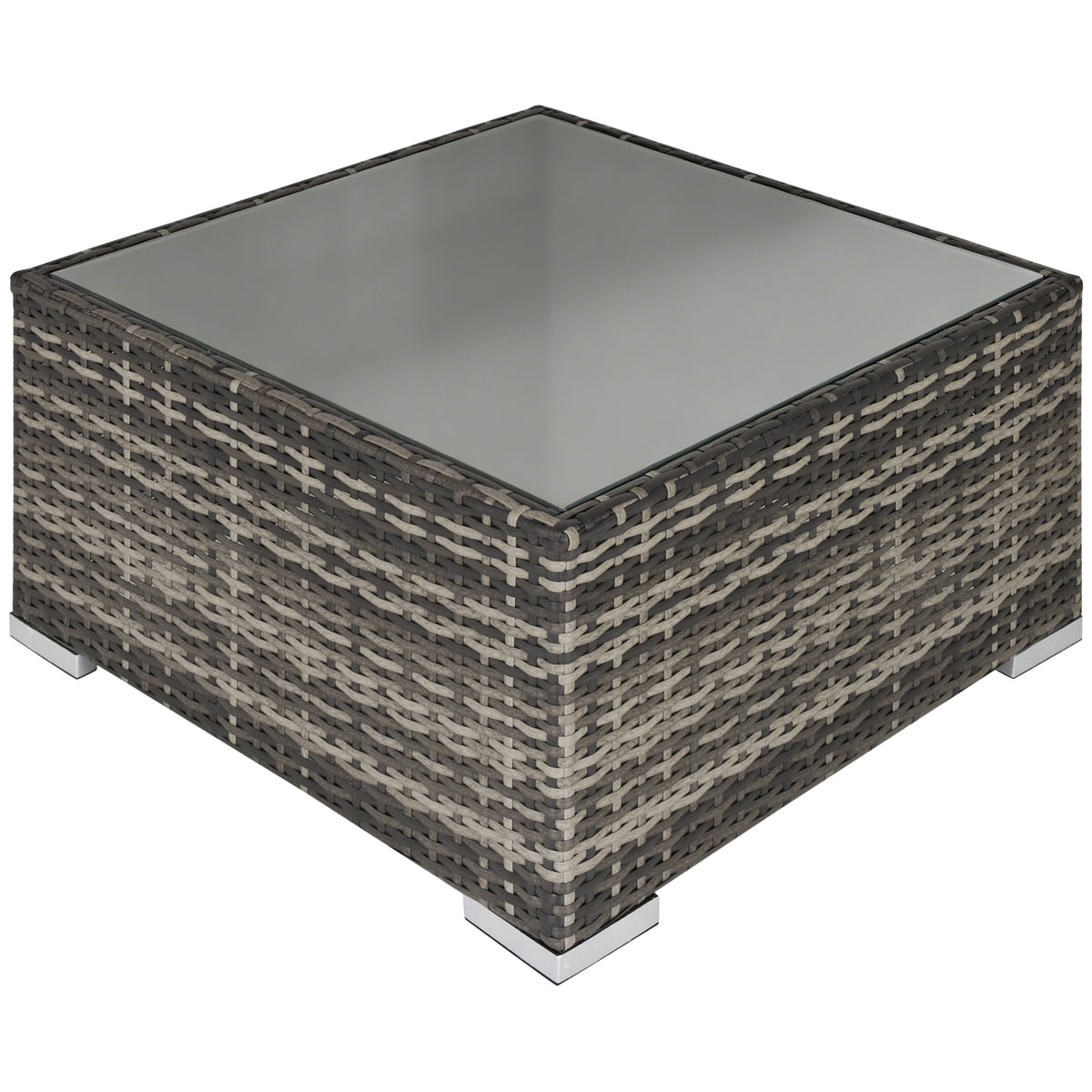 Rattan Garden Coffee Table, 25.6" Square Garden Rattan Table with Tempered Glass Top, Deep Grey