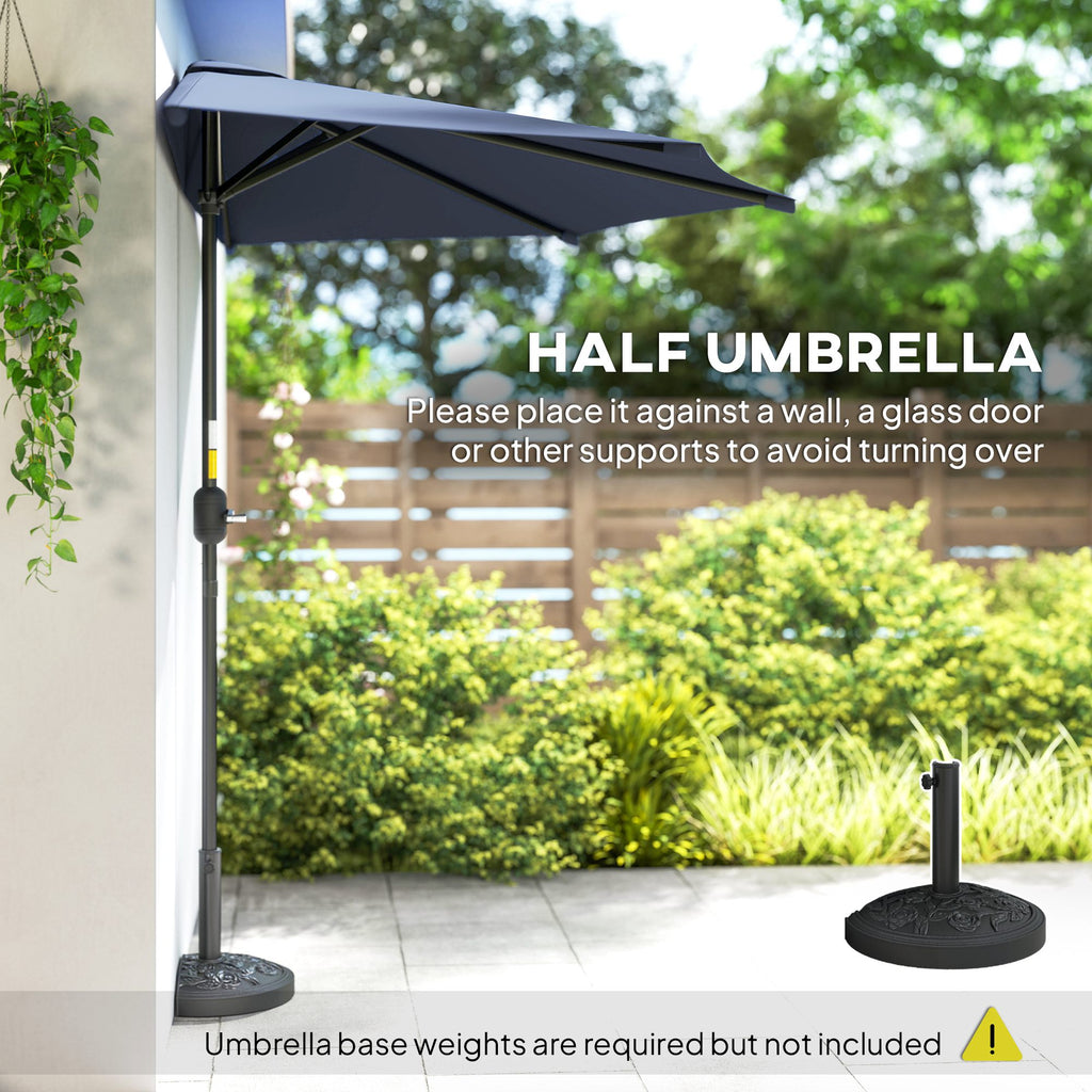 9.8ft Half Umbrella Semi Round Patio Parasol with Crank Handle, Top Vent for Garden, Balcony- NO BASE INCLUDED Dark Grey