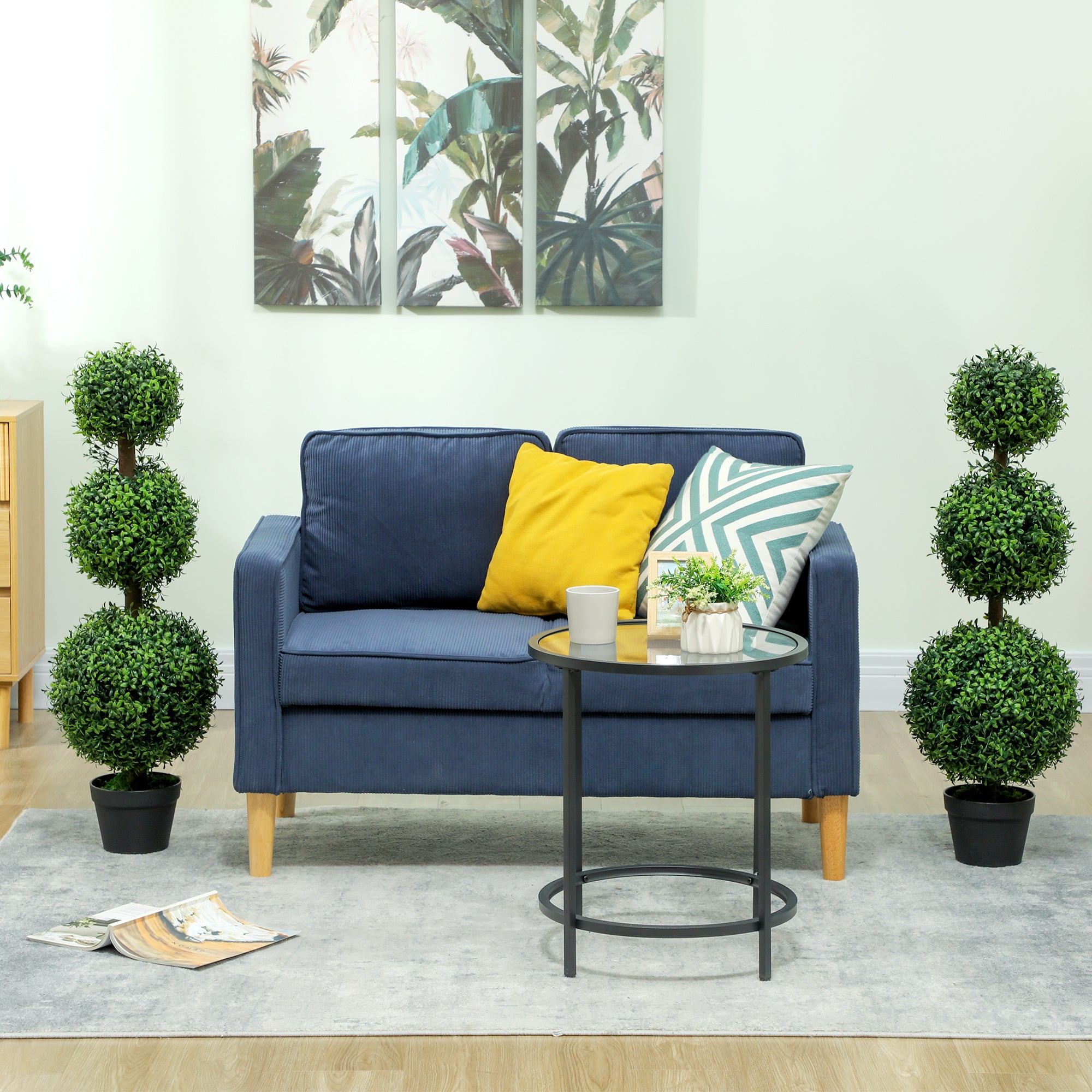 2 Pack 36.1" Artificial Trees, Boxwood Topiary Ball Trees with Pot for Indoor, Outdoor, Home Office, Living Room, Green