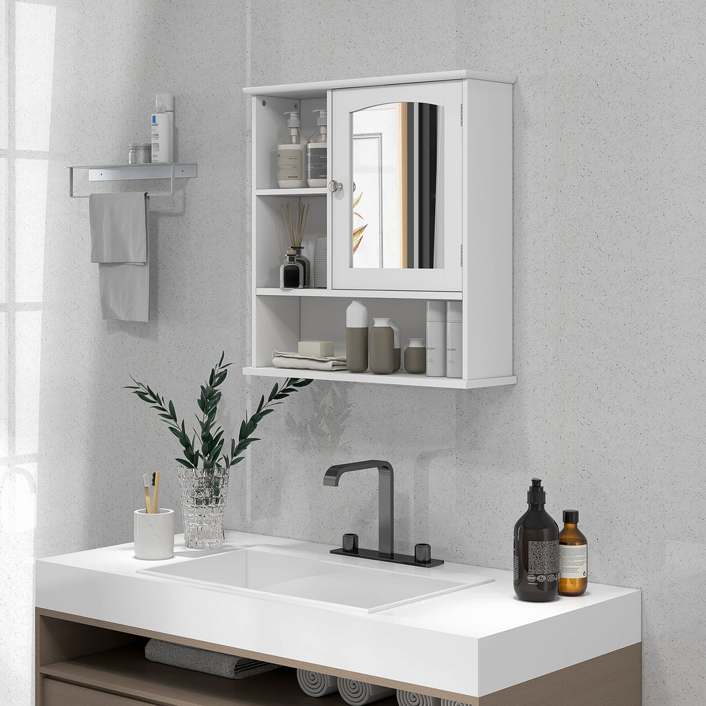 Wall-Mounted Medicine Cabinet, Bathroom Mirror Cabinet with Doors and Storage Shelves, White