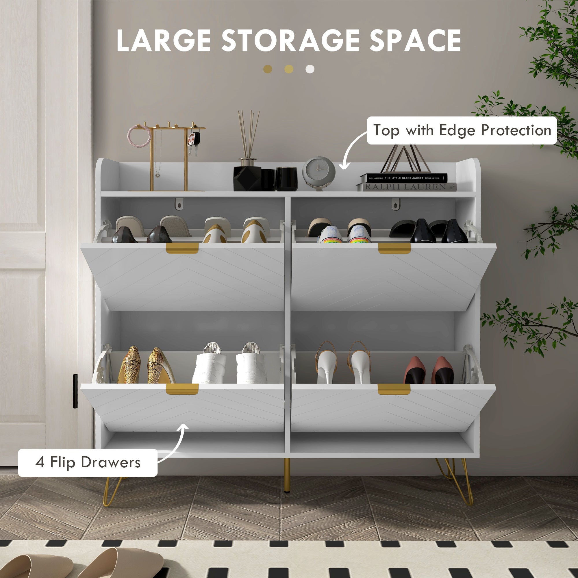 Shoe Storage Cabinet with 4 Flip Drawers and Adjustable Shelf, Shoe Cabinet for 8-16 Pairs of Shoes, White