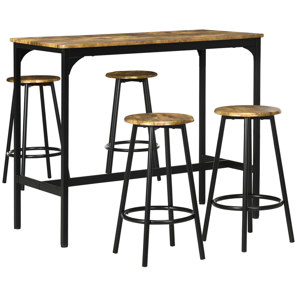5-Piece Bar Table Set for 4, Industrial Counter Height Bar Table and Chairs for Kitchen, Dining Room, Rustic Brown