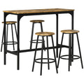 5-Piece Bar Table Set for 4, Industrial Counter Height Bar Table and Chairs for Kitchen, Dining Room, Rustic Brown