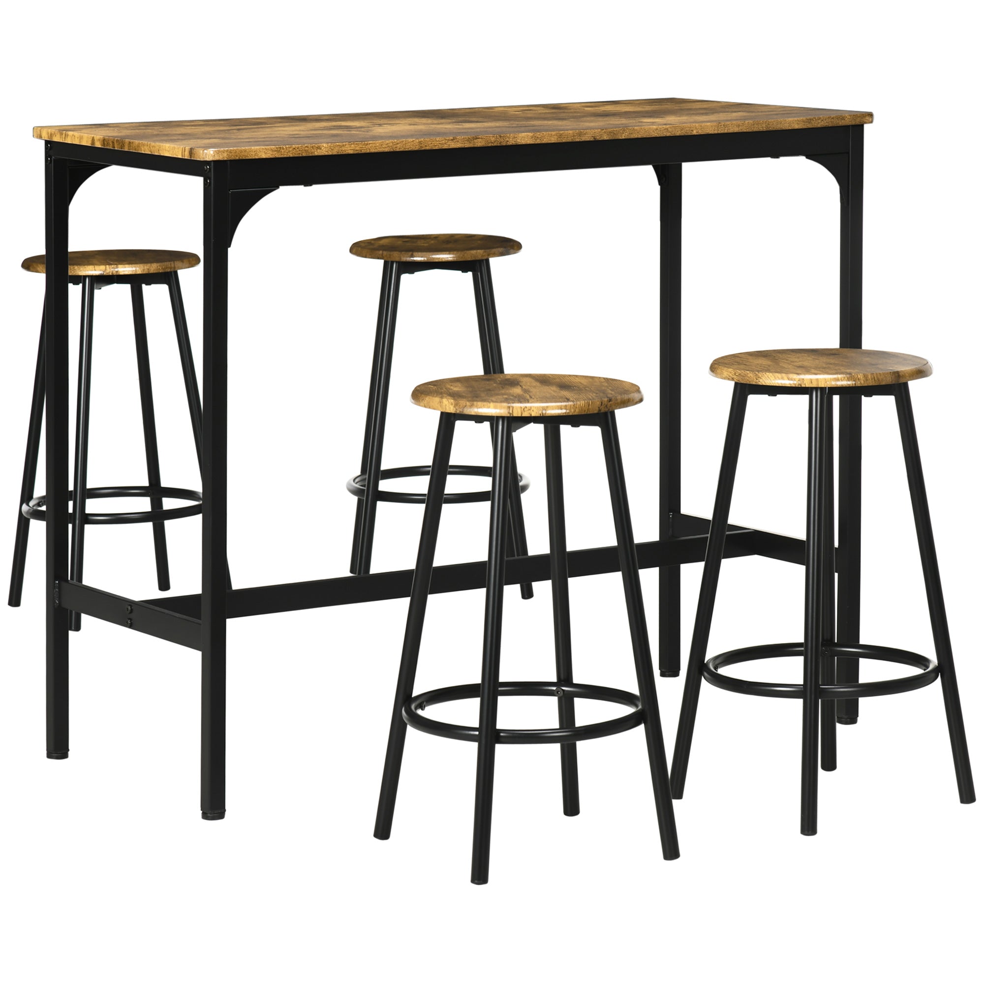 5-Piece Bar Table Set for 4, Industrial Counter Height Bar Table and Chairs for Kitchen, Dining Room, Rustic Brown