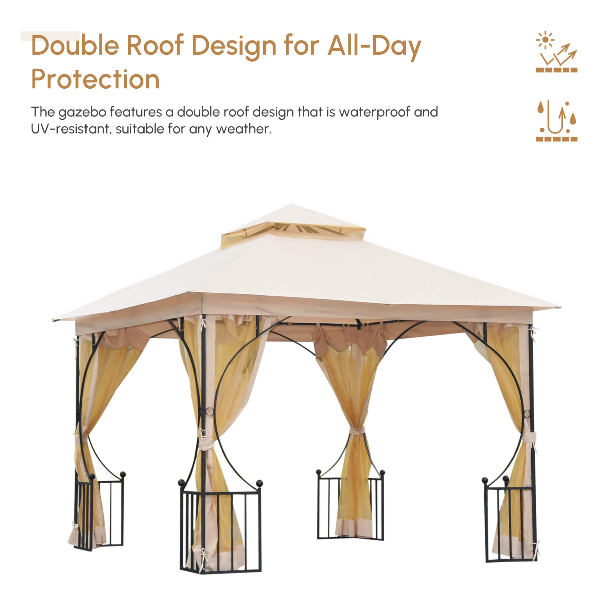 10'x10' ፓትዮ ጋዜቦ፣ ንኽስተታት ወይ ፓርቲ ኣብ ደገ ዝኸውን ኣትክልቲ ብምስጋር መርበብ ነፍሲ ዘለዎ ካኖፒ