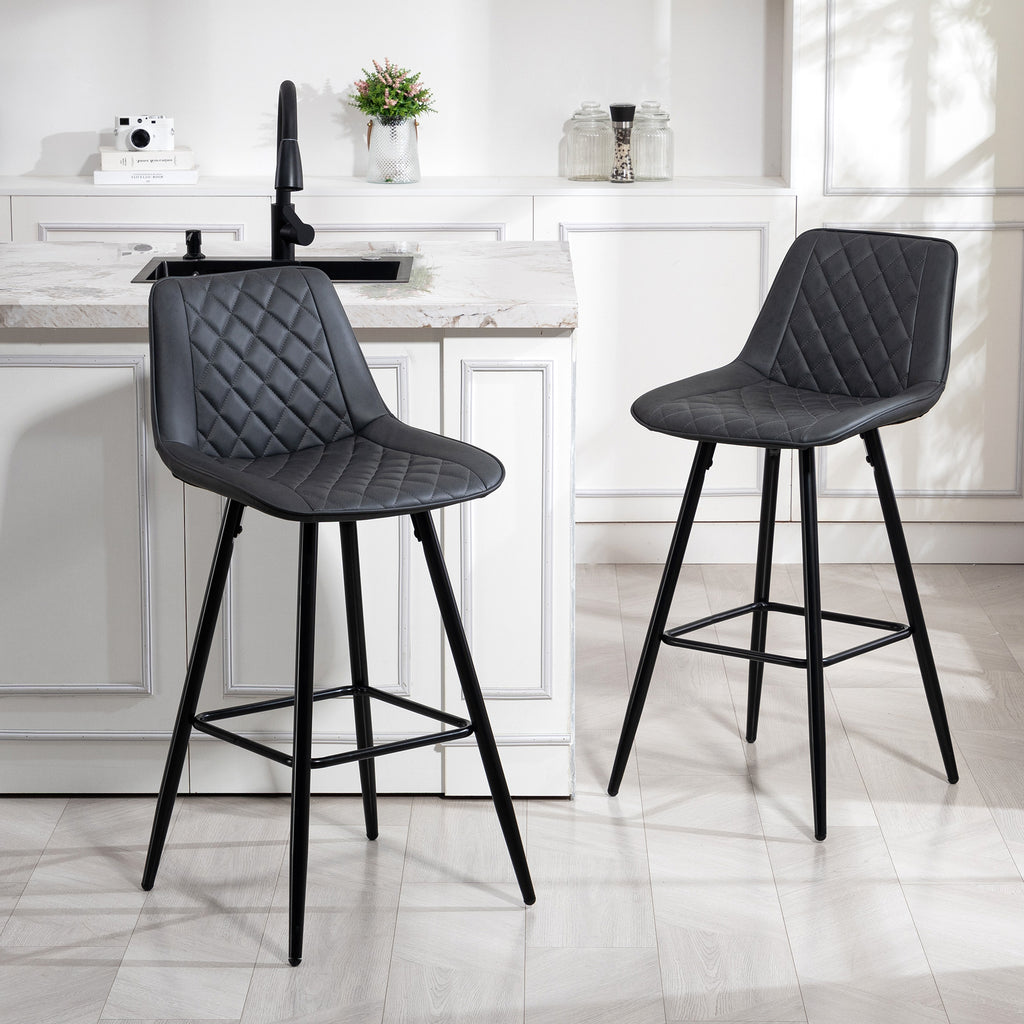 PU Leather Counter Height Bar Chairs Set of 2, 27.75" Bar Stools with Metal Legs for Dining Area, Kitchen Island, Brown
