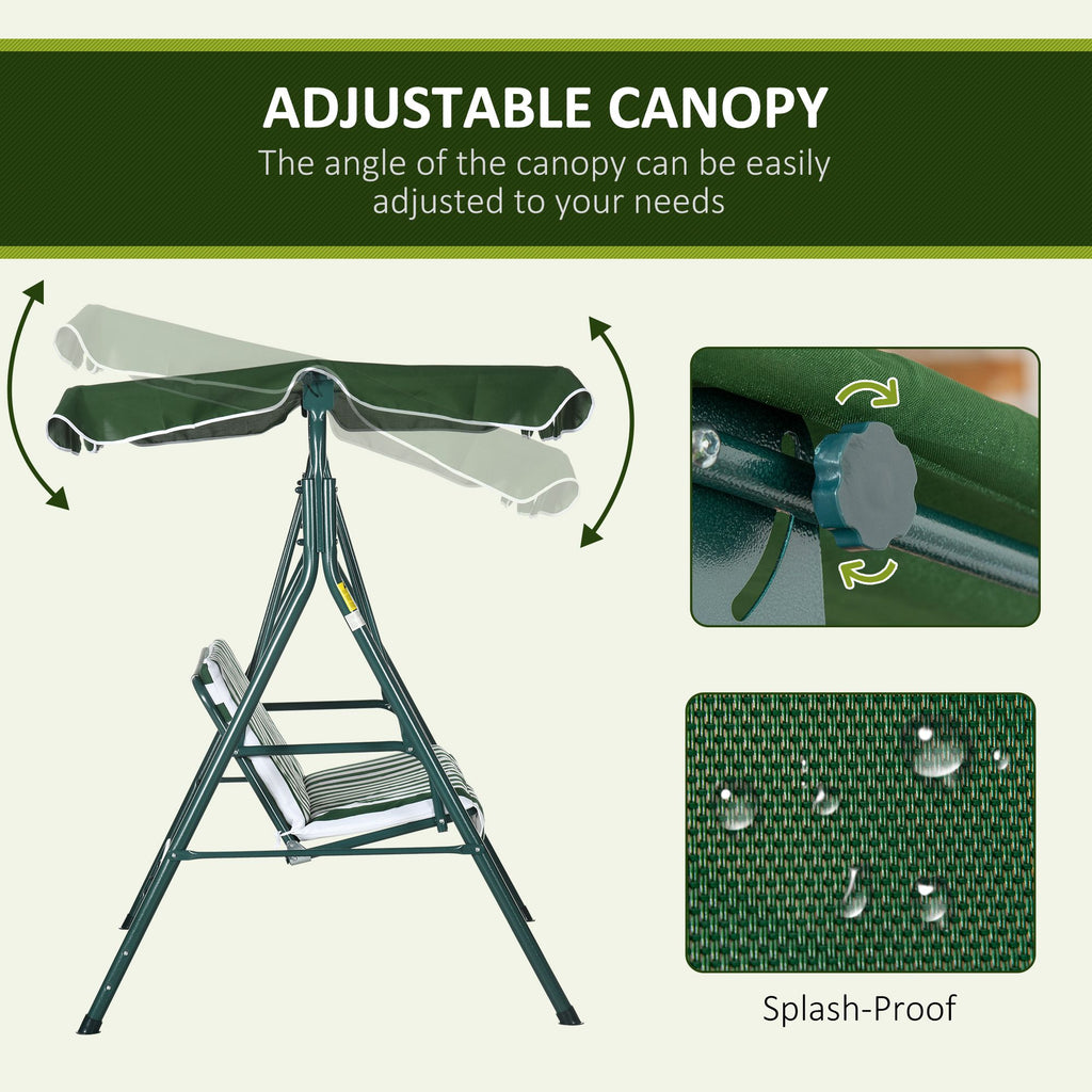 3-Seater Outdoor Porch Swing with Adjustable Canopy, Patio Swing Chair for Garden, Poolside, Backyard, Green and White