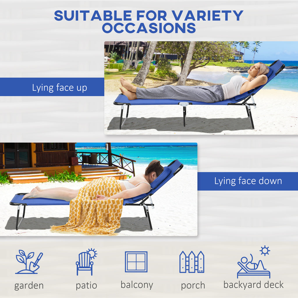 مجموعة من كرسيي استرخاء قابلين للطي، كرسي تشمس قابل للإمالة مع فتحة للوجه ووسادة، كرسي استلقاء شمسي مسطح قابل للتعديل 4 أوضاع، إطار فولاذي للفناء الخارجي والمسبح، رمادي