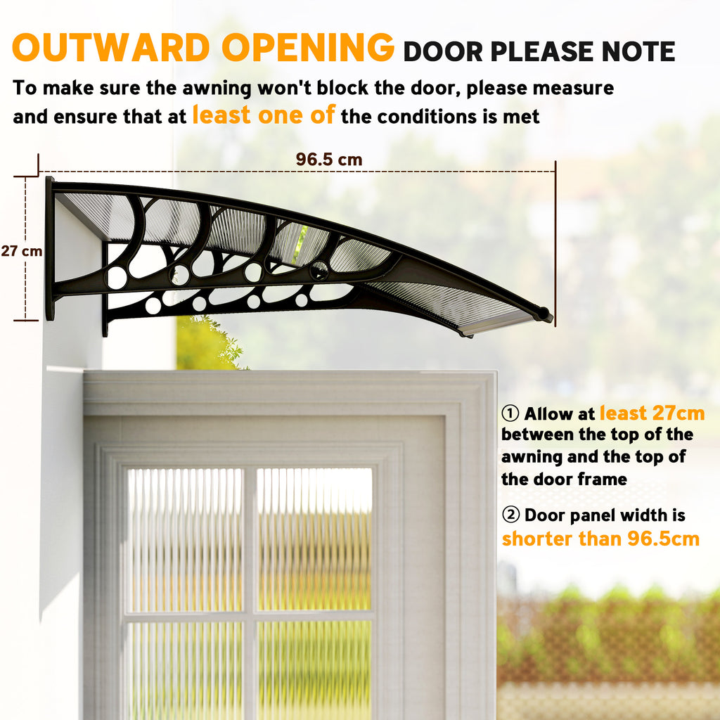 Awning Door Canopy, 40.6" x 38" ፖሊካርቦኔት መደርበቢ ኣፍደገ ንግዳሕ ገዛ/ፓትዮ ብሃጓፍ ዘለዎ ብላዕቲ ንምክልኻል UV, ንጹር