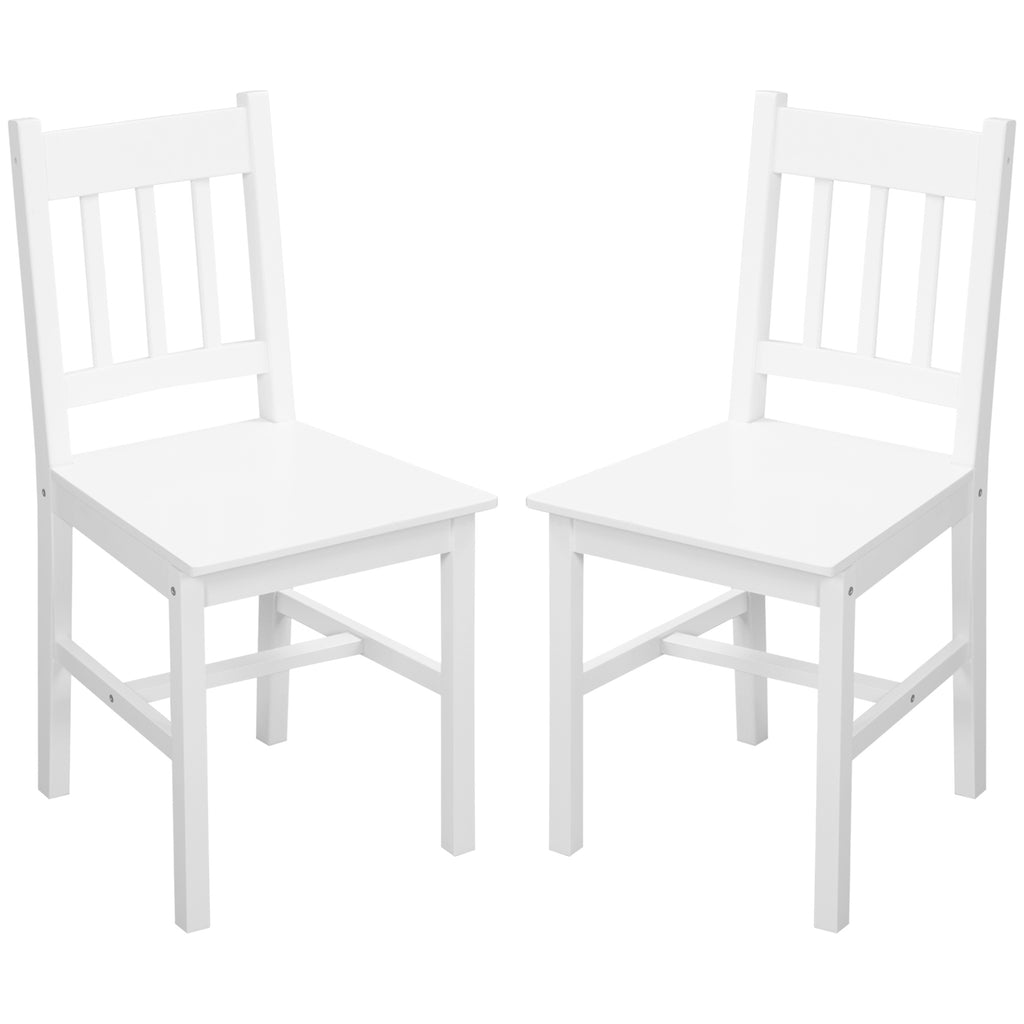 Dining Chairs Set of 2, Kitchen Chair with Slat Back, Pine Wood Structure for Living Room and Dining Room, White