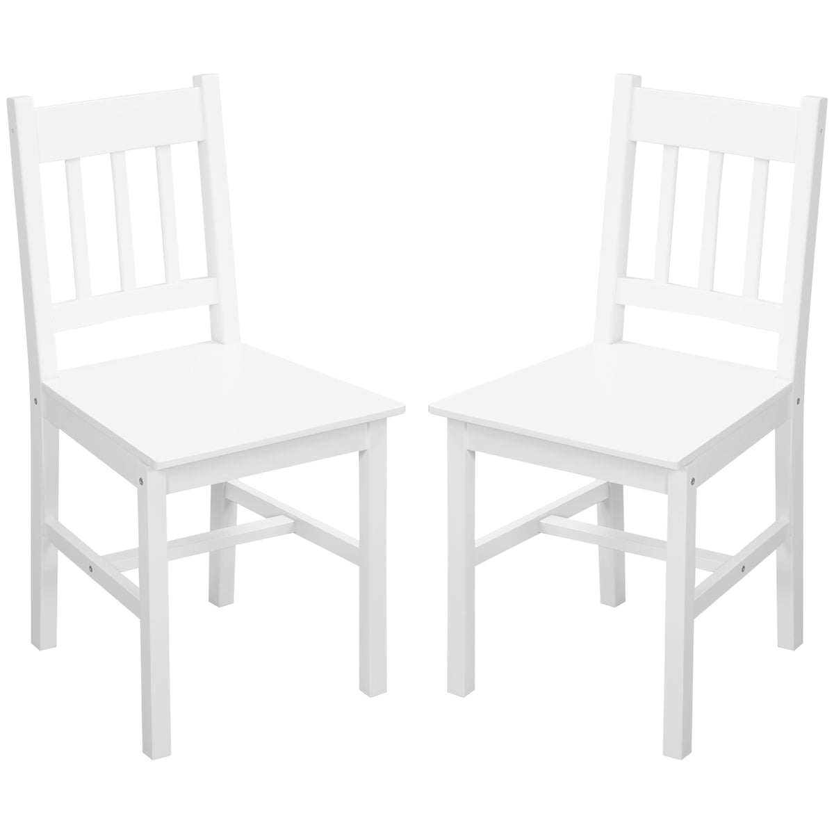 Dining Chairs Set of 2, Kitchen Chair with Slat Back, Pine Wood Structure for Living Room and Dining Room, White