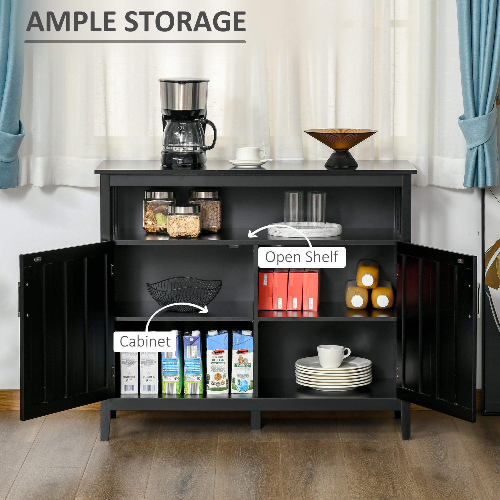 Sideboard Buffet Server Storage Cabinet Console Table with 2 Doors and Adjustable Shelves for Kitchen & Dining Room, Black