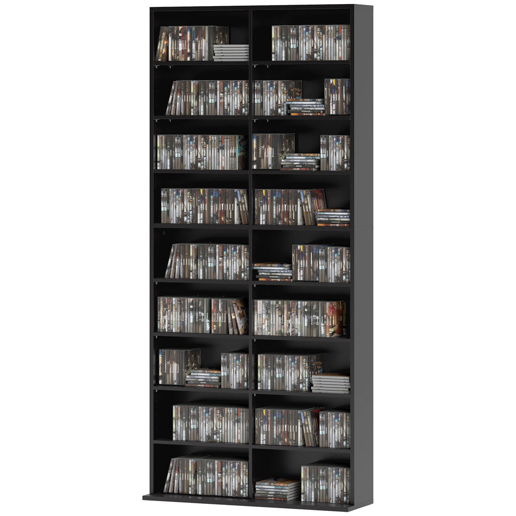 9-Tier DVD Shelf with 18 Compartments and 14 Adjustable Shelves, Holds 640 CDs, 360 DVDs or 430 Blu-rays, White