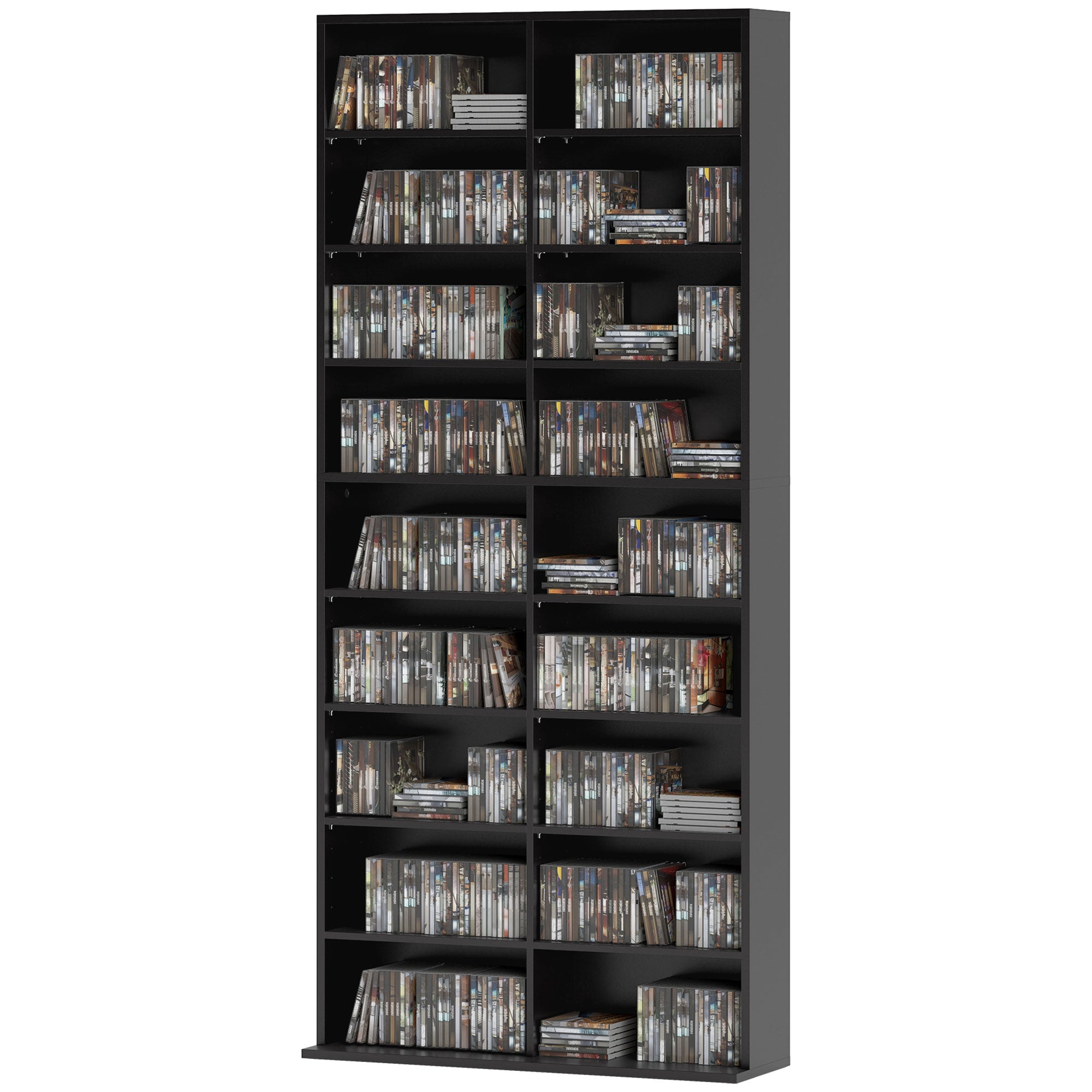 9-Tier DVD Shelf with 18 Compartments and 14 Adjustable Shelves, Holds 640 CDs, 360 DVDs or 430 Blu-rays, White