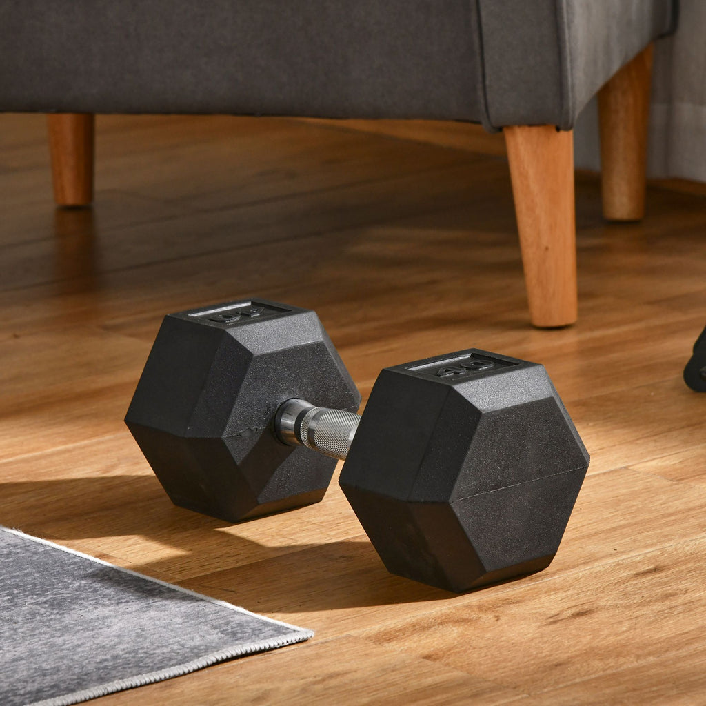Soozier 35lbs Rubber Hex Dumbbell, Weight Dumbbell Hand Weight Barbell for Body Fitness Training for Home Office Gym, Black