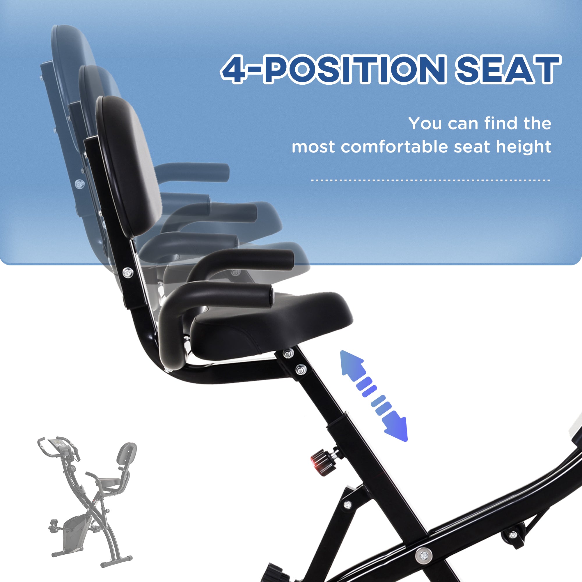 Soozier 3 in 1 Folding Exercise Bike, Foldable Stationary Bike with 8-Level Magnetic Resistance, Adjustable Seat, Black