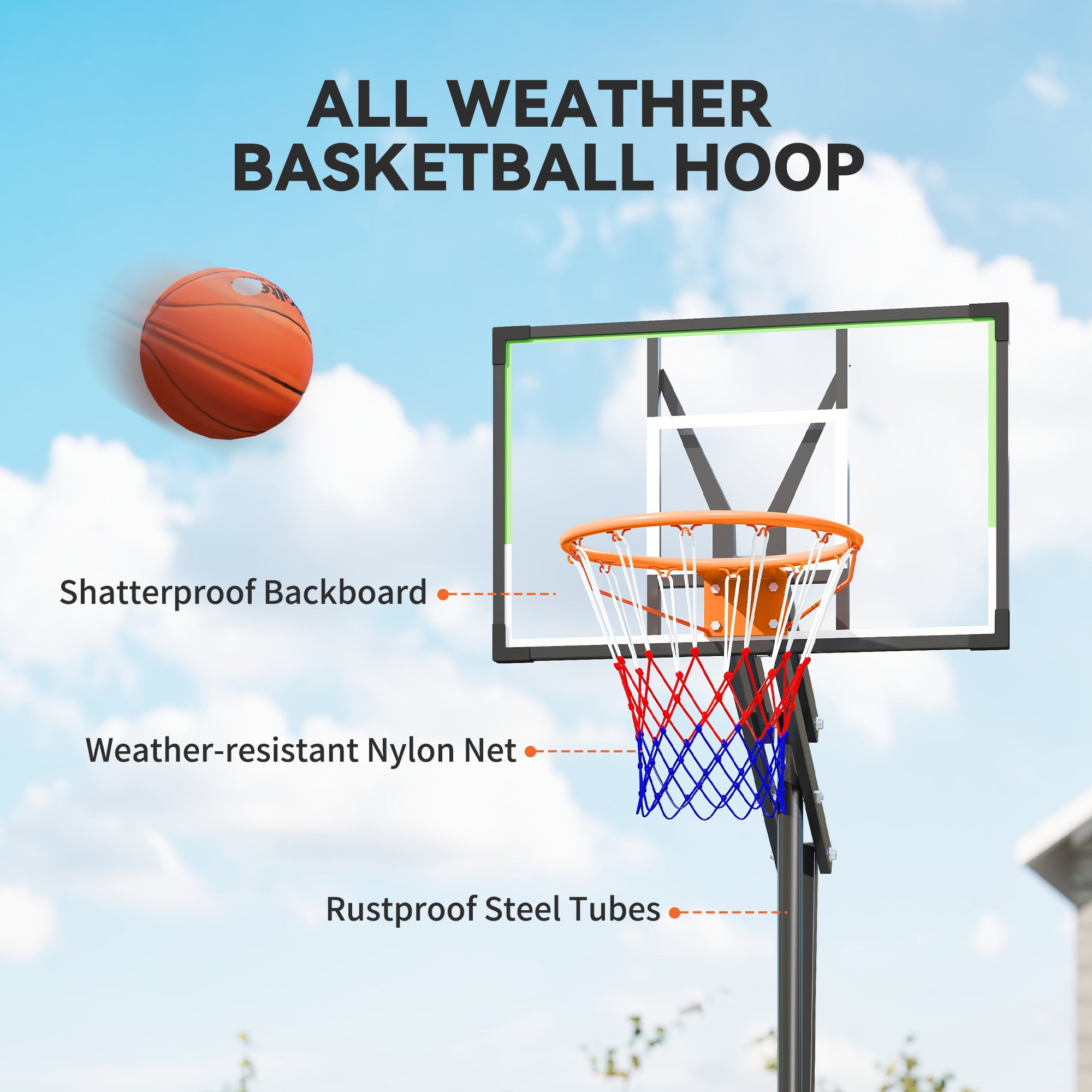 Soozier 4.1-8.5ft Adjustable Basketball Hoop with 33" Shatterproof Board, 18" Rim, Wheels and Fillable Base, for Teens Adults