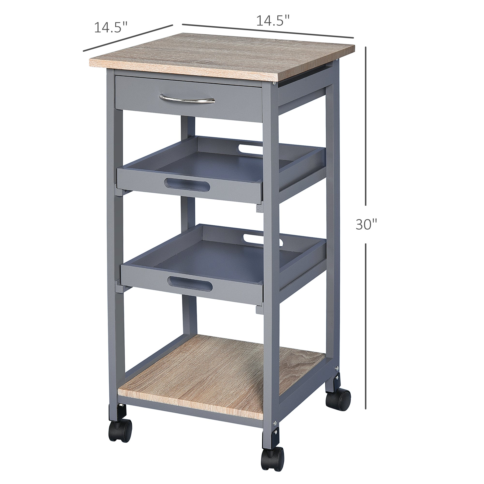 Kitchen Island Rolling Trolley Utility Serving Cart with Drawer  Grey