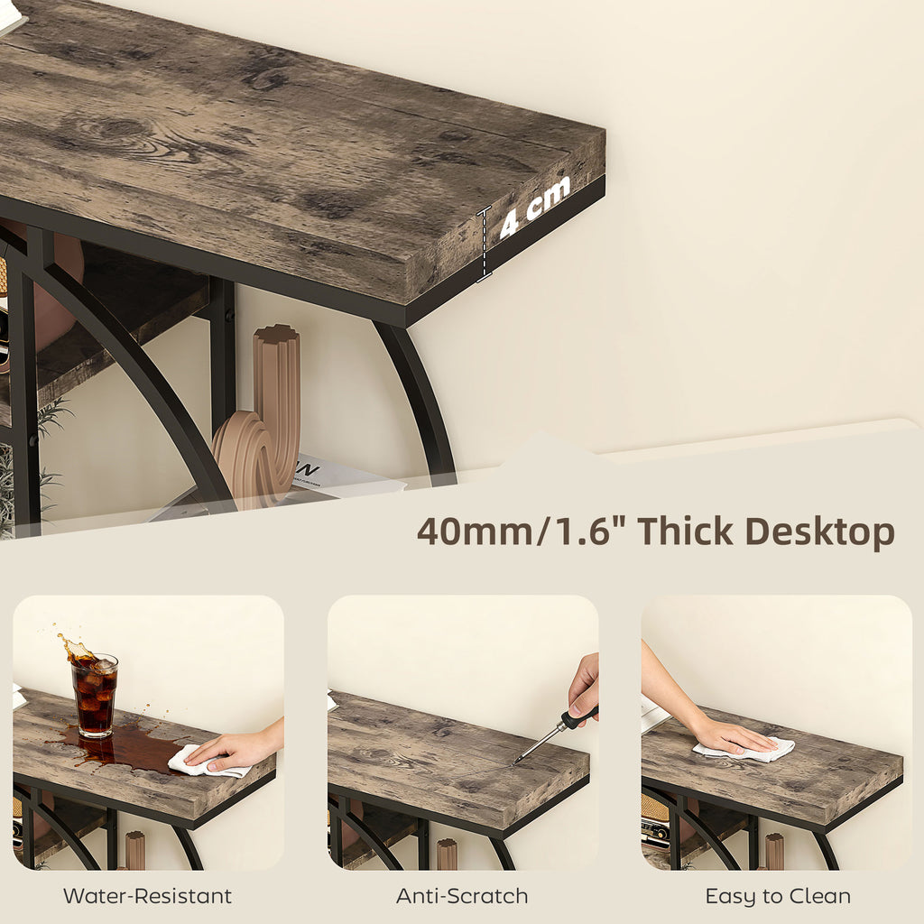 39.4" Console Table with Storage Shelves, Industrial Sofa Table for Living Room, Hallway, Rustic Brown