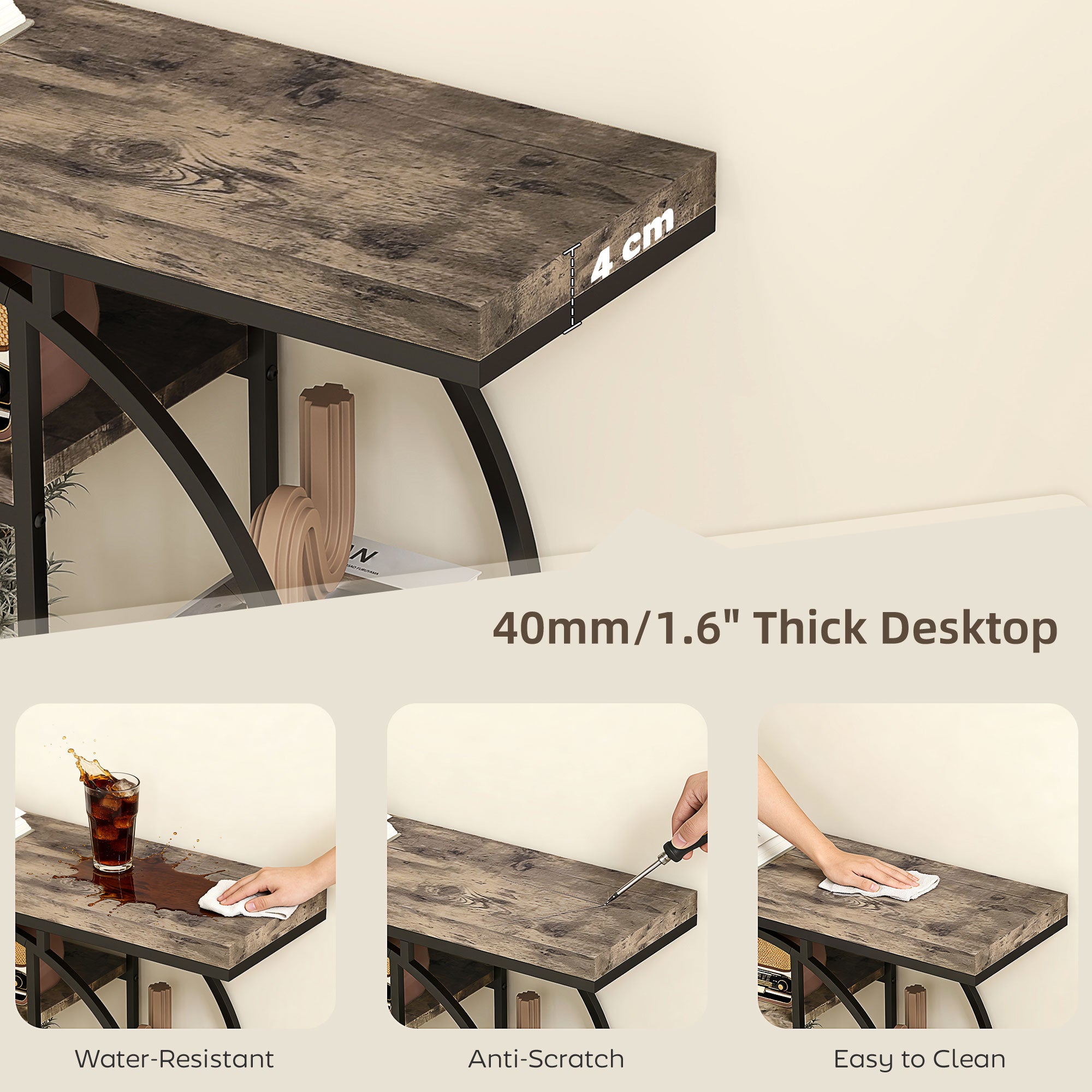 39.4" Console Table with Storage Shelves, Industrial Sofa Table for Living Room, Hallway, Rustic Brown